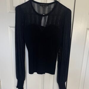 Almost Famous Black Sheer Long Sleeve Blouse NWT